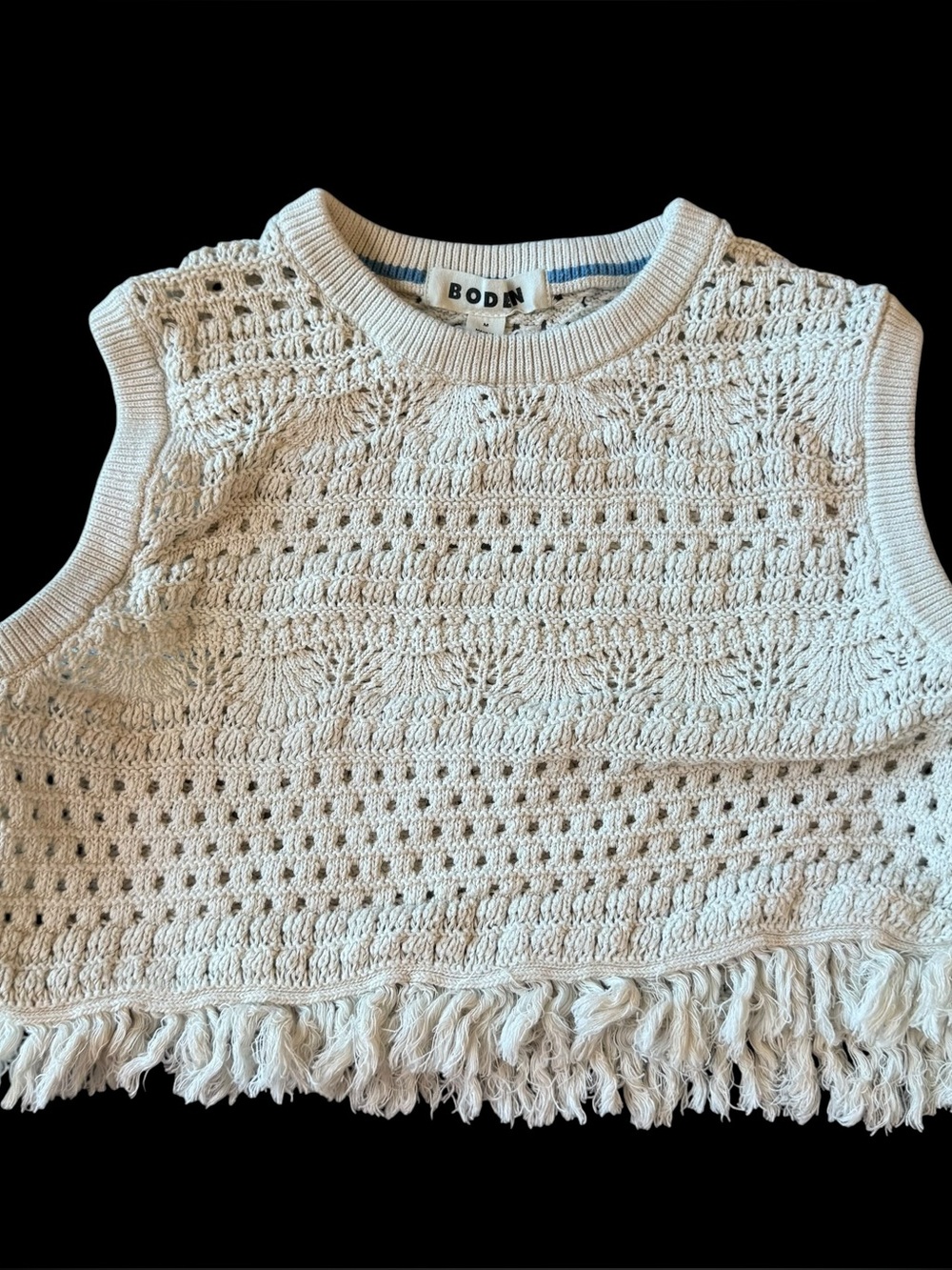 Boden Cream Boho Coastal Crochet Knit Cottage Core Cropped Tank Top size M